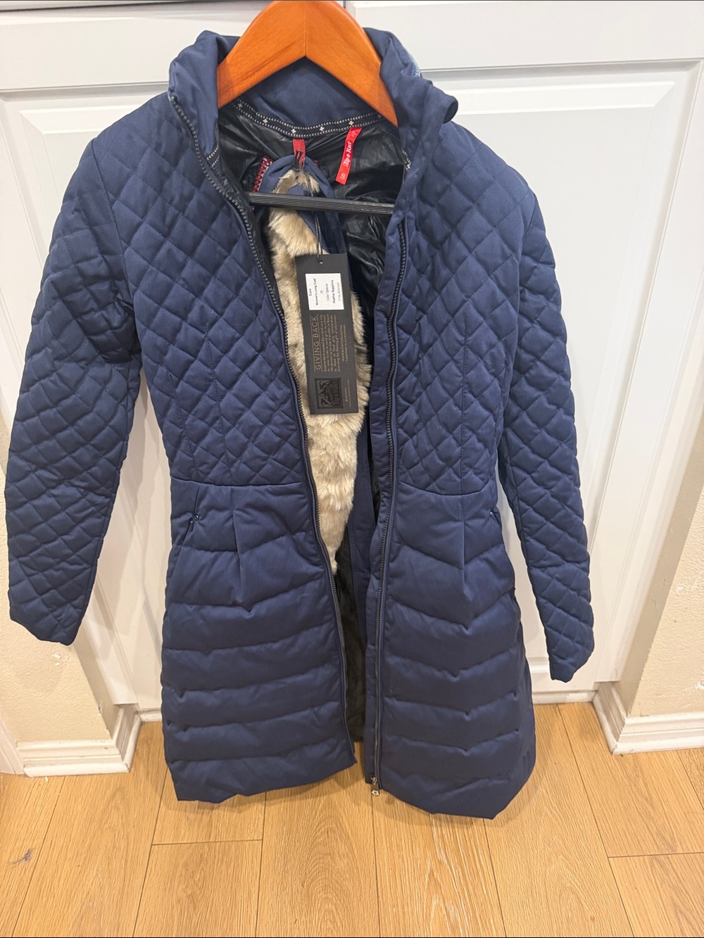 Alp N Rock Navy Quilted Long Puffer Coat with Faux-Fur Lining